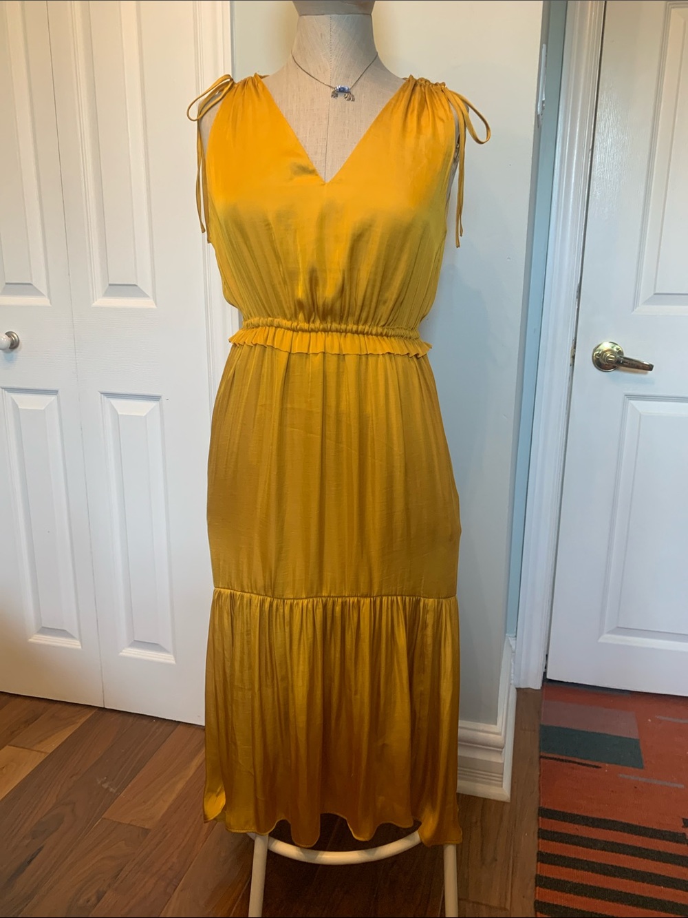 BR Petites Mustard Tiered High-Low Dress